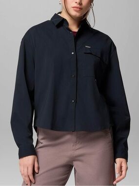 NWT Columbia Granite Point Woven Long Sleeve Shirt Snap Button Black Wmn Large